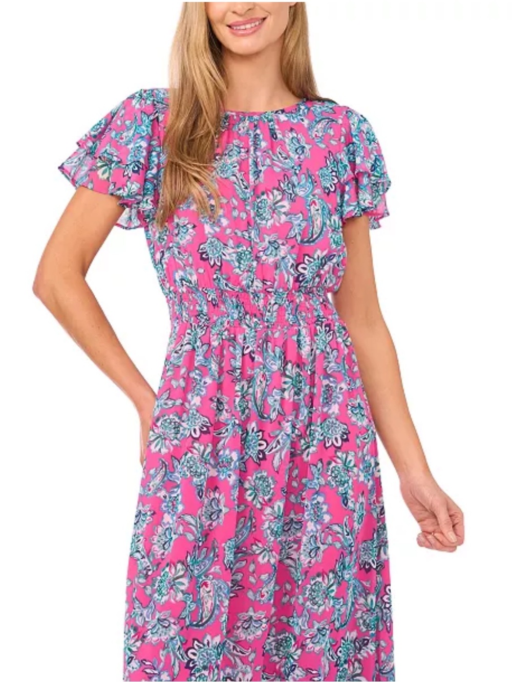 CeCe Women's Double Ruffle Short-Sleeve Maxi Dress Small